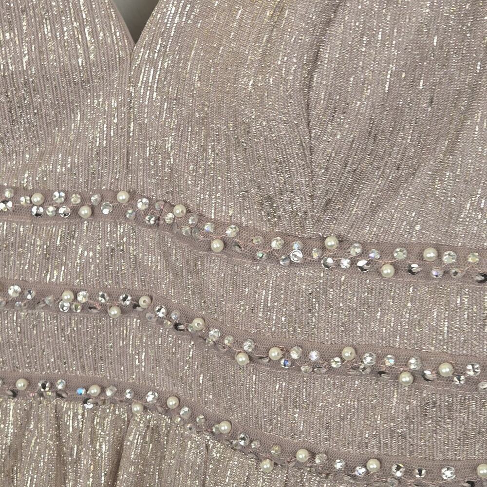 City Triangles Metallic ALine Gown with Beaded Waist Bands Blush PROM WEDDING 13 - Picture 4 of 12